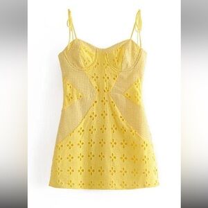 Yellow Floral Lace Eyelet Dress